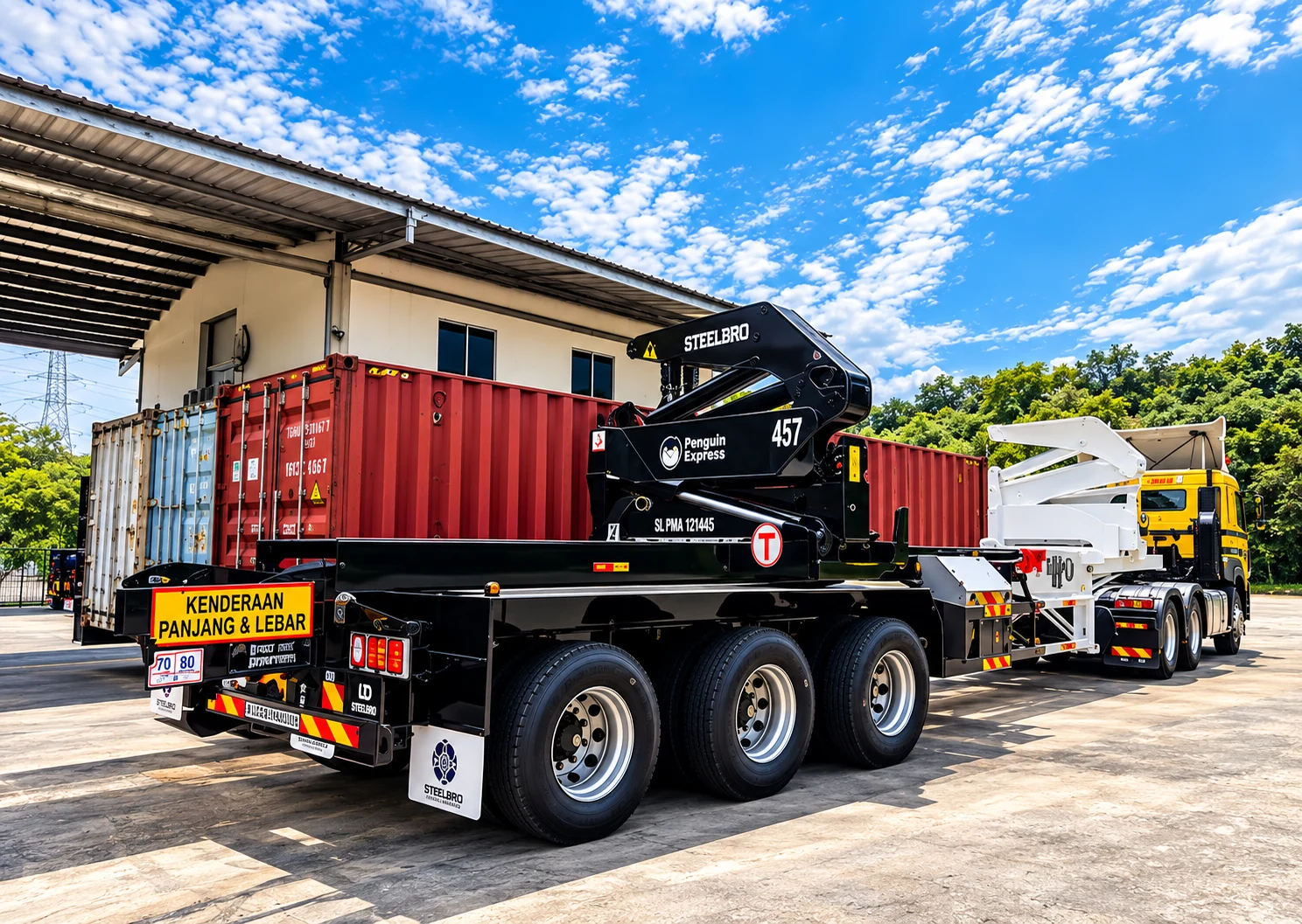Penguin Express side loader trailer and prime mover